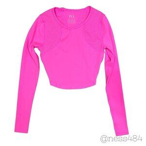 IVL Collective Long Sleeve Perforated Crop Top in Hot Pink 2